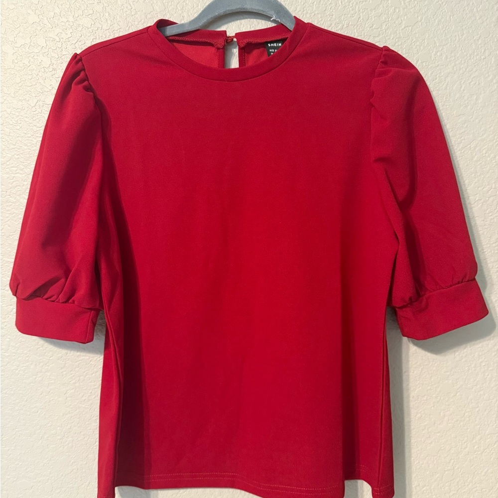 SHEIN Red Puff Sleeve Blouse